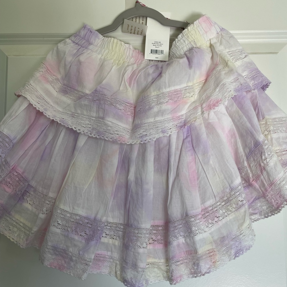 LoveShackFancy Ruffle Mini Skirt Multi Tie Dye